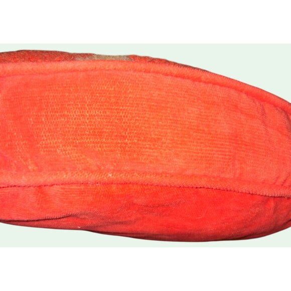 Vintage Orange Velvet Round Pillow Mid Century 15"x3" Woven Citrus - Picture 4 of 6